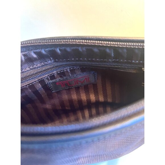 Y2K TUMI Nylon Mini Bag Brown Leather Trim Convertible Clutch Minimalist Neutral - Picture 4 of 7